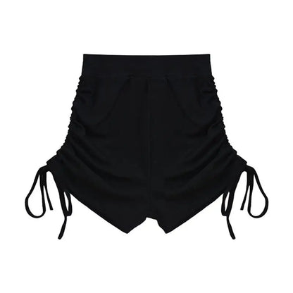 Damen High-Waist Shorts gerippt mit Kordelzug Raffung