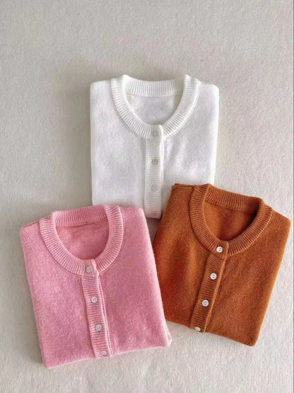 Damen Cardigan Rundhals Strickjacke mit Knöpfen