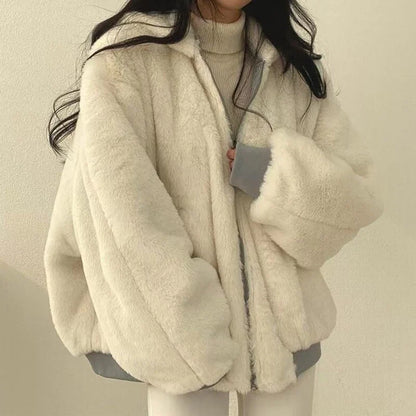 Damen Bomberjacke mit Kapuze Teddyfleece Futter Reißverschluss