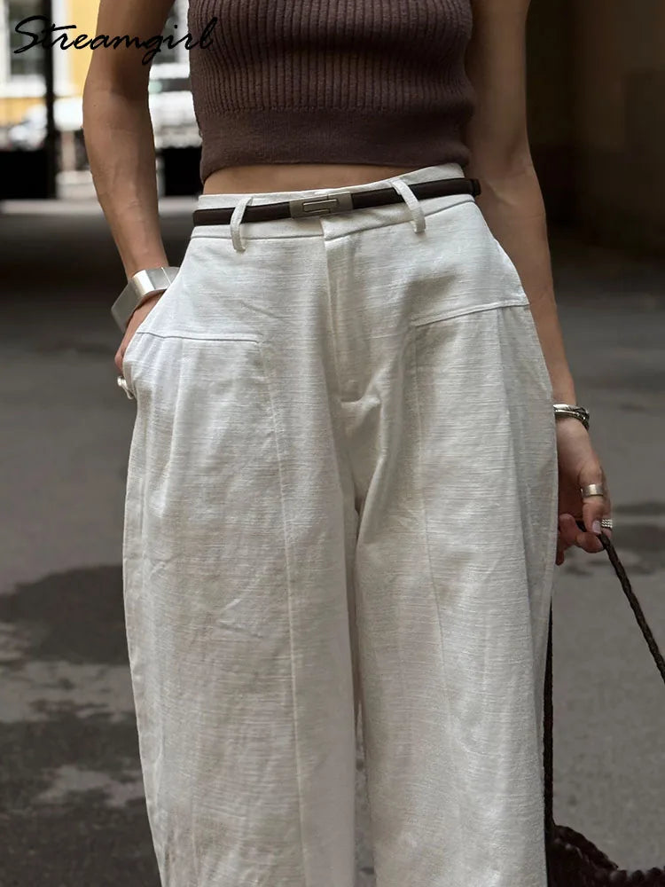 Weite Damenhose mit hohem Bund und weitem Bein