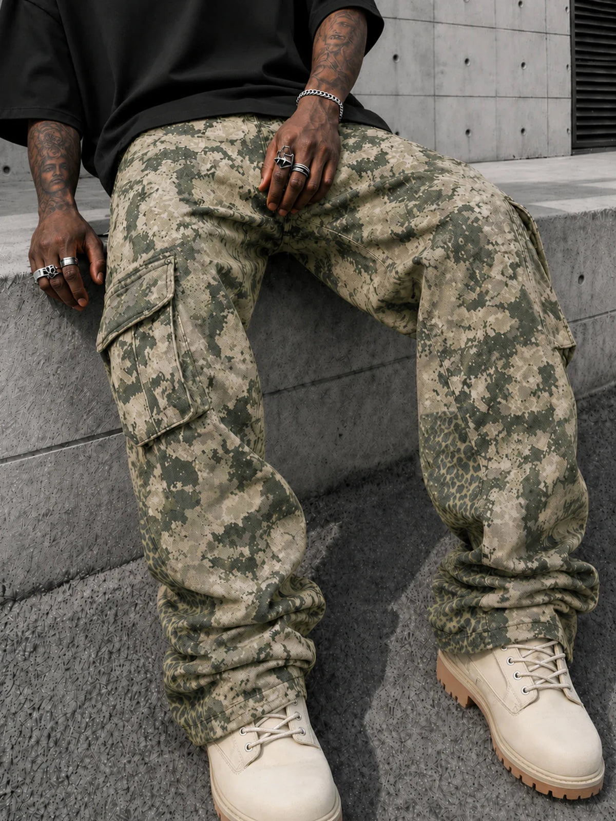 Cargohose für Herren, weiter Schnitt, Camouflage-Muster
