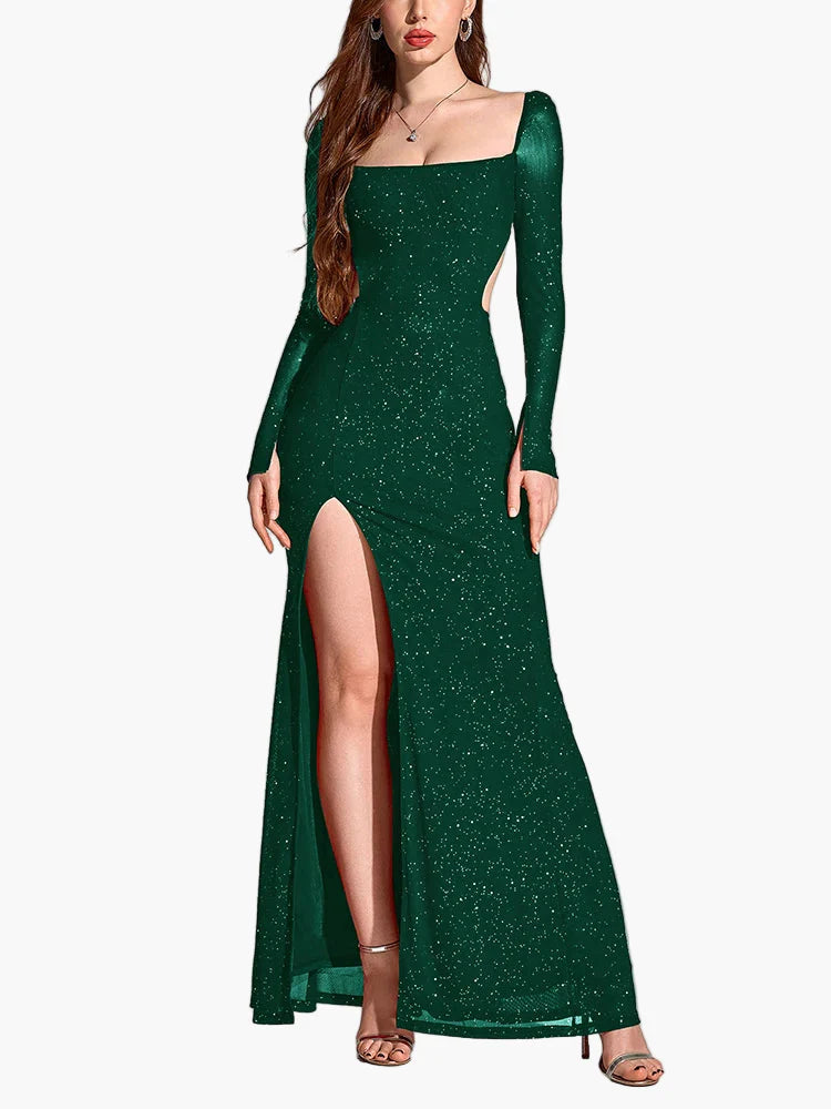 Damen Abendkleid mit Schlitz, Eleganter Maxikleid Stil für festliche Anlässe und Partys