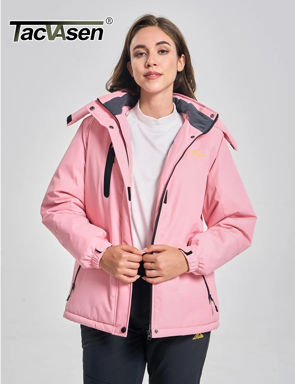 Damen Winterjacke Outdoor Jacke mit Kapuze und Reißverschlüssen