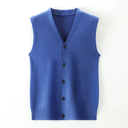 Herren Cardigan Weste V-Ausschnitt Knopfleiste Rippstrick Optik Einfarbig