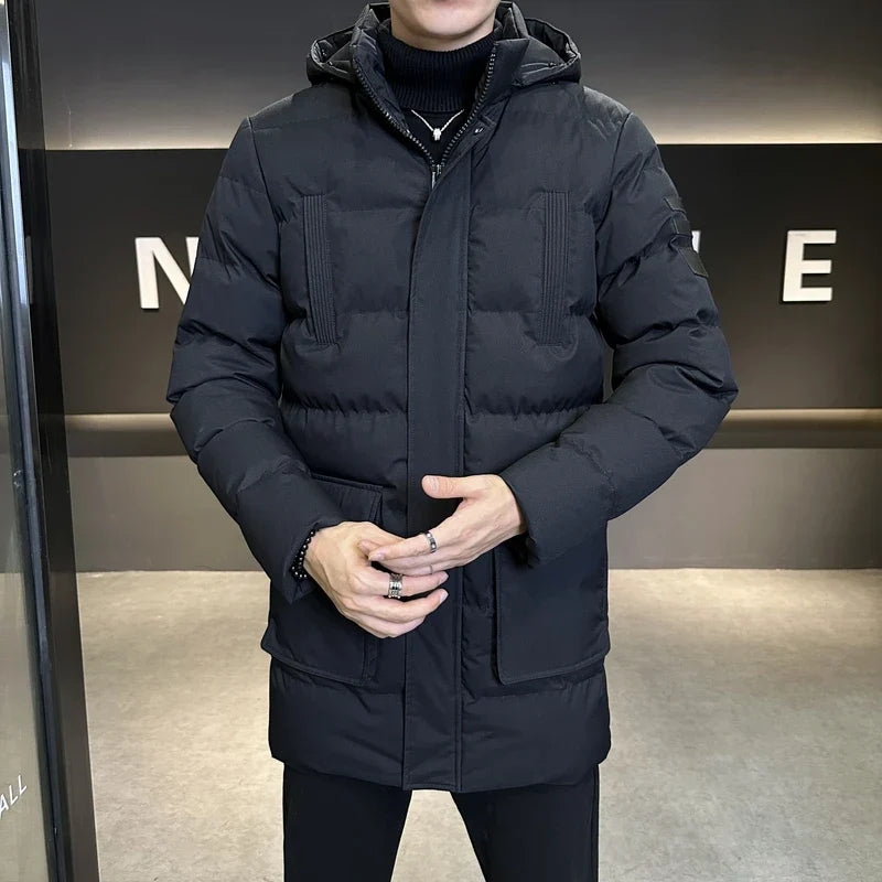 Herren Steppjacke lang gefüttert mit Kapuze Winter Parka
