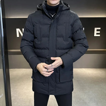 Herren Steppjacke lang gefüttert mit Kapuze Winter Parka