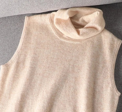 Damen Rollkragen Weste Ärmellos Strickpullover Unifarben