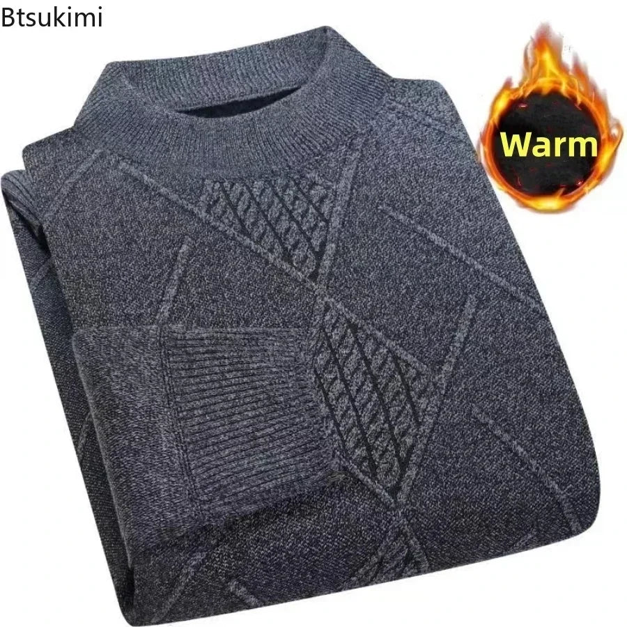 Herren Mock-Neck Pullover Winter Warmer Strickpullover Rautenmuster