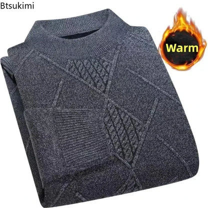 Herren Mock-Neck Pullover Winter Warmer Strickpullover Rautenmuster