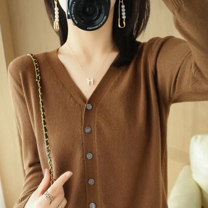 Damen Cardigan V-Ausschnitt Langarm Strickjacke mit Knöpfen