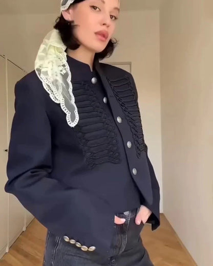 Kurze Damen Uniformjacke Schwarz mit Zierborten