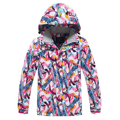 Bunte Outdoor Jacke mit Kapuze und Reißverschluss, Wasserabweisende Windjacke für Damen