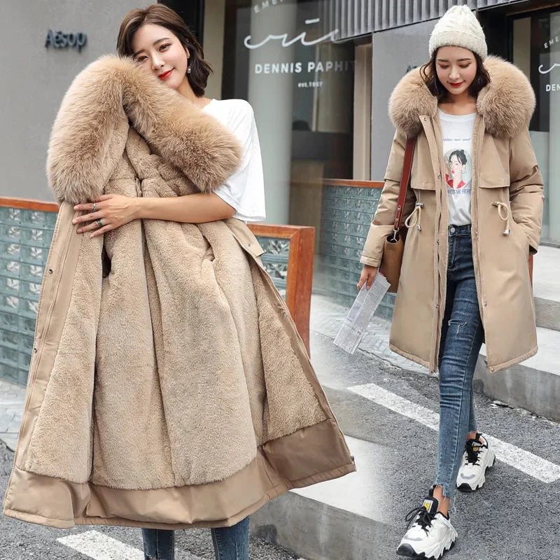 Damen Winter Parka mit Kapuze & Kunstfellkragen, warm gefüttert, wasserabweisend