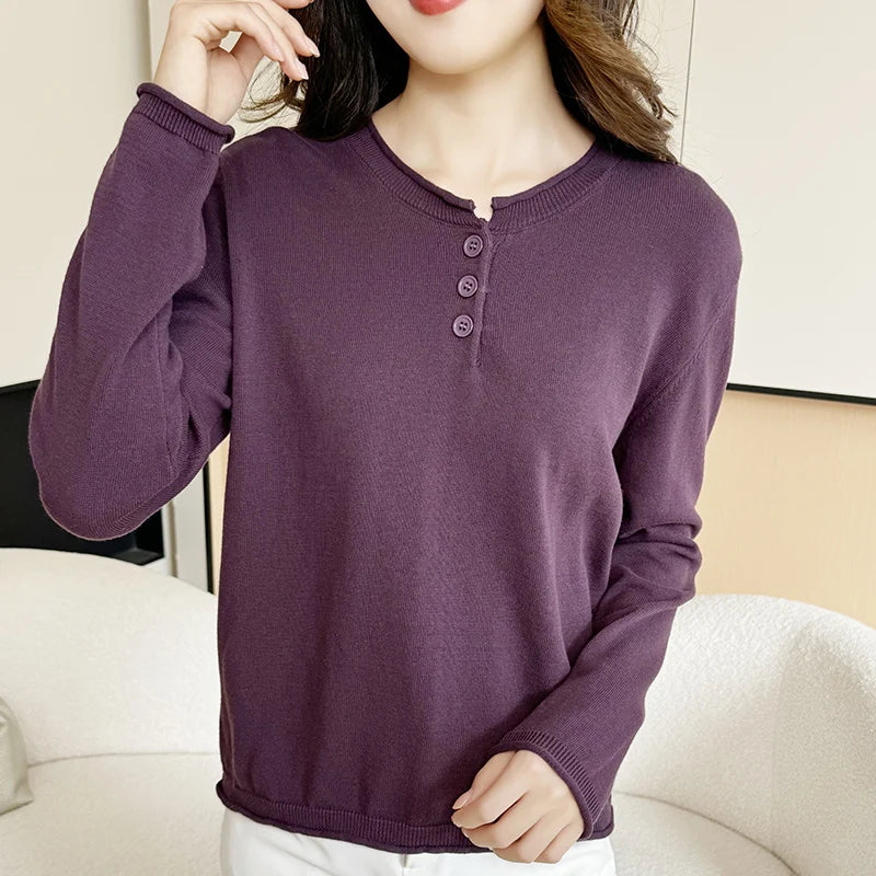 Damen Langarmshirt mit Knopfleiste Henley-Ausschnitt