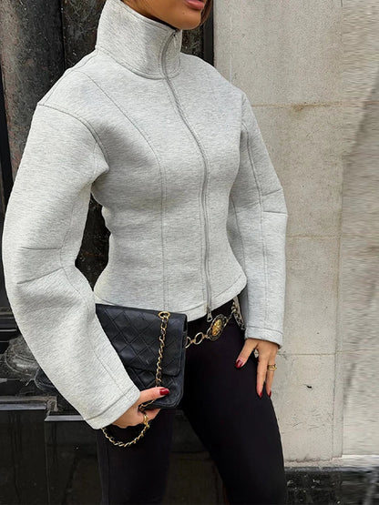 Damen Sportliche Jacke mit Stehkragen Reißverschluss