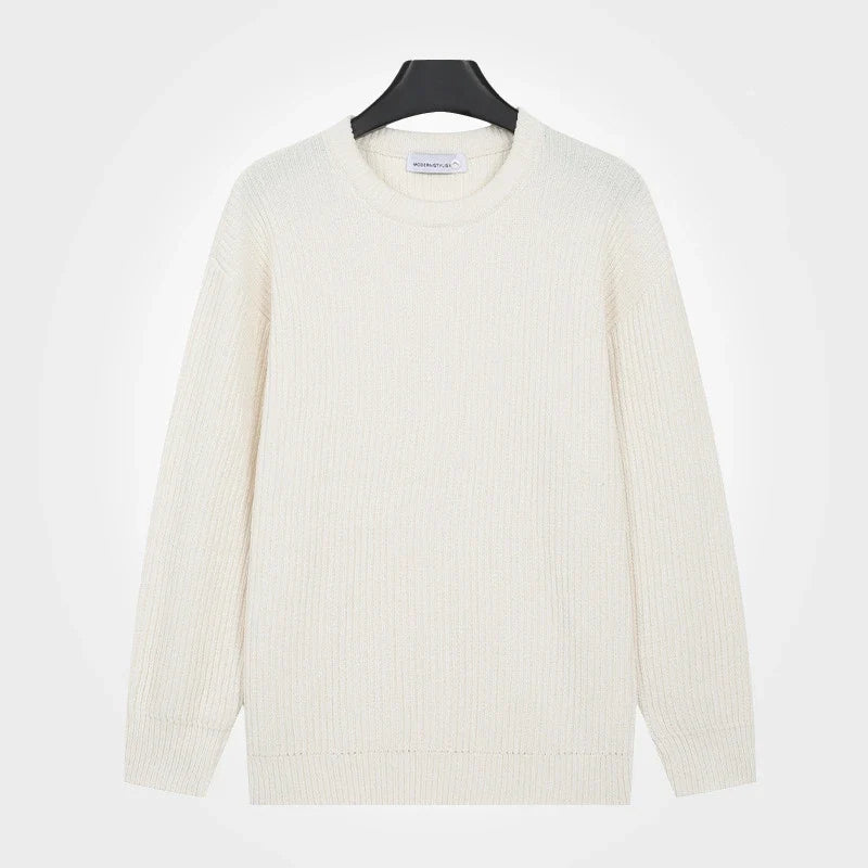 Herren Rippstrick Pullover Rundhals Langarm Strickpullover