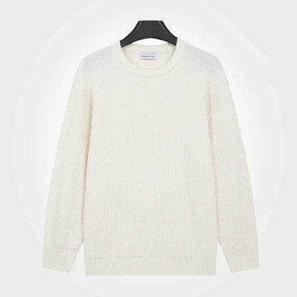 Herren Rippstrick Pullover Rundhals Langarm Strickpullover