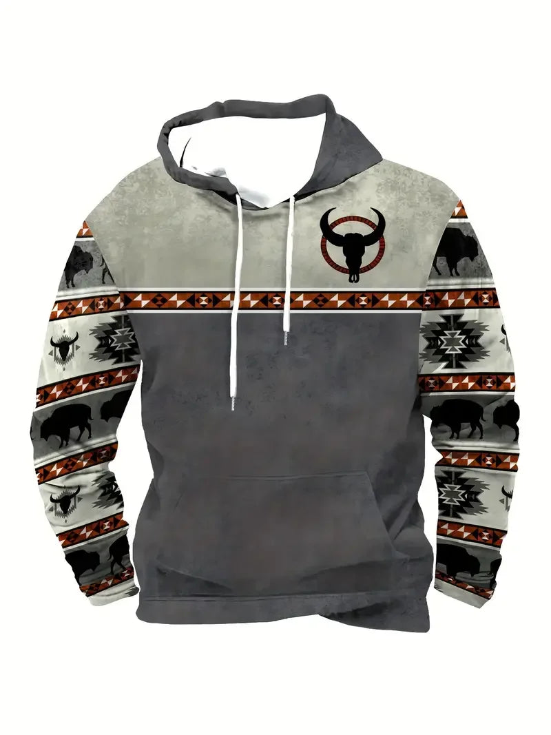 Herren Hoodie mit Hirsch-Motiv und Muster Ärmeln
