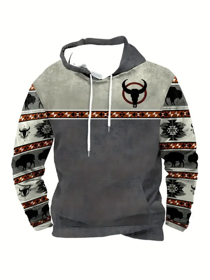 Herren Hoodie mit Hirsch-Motiv und Muster Ärmeln