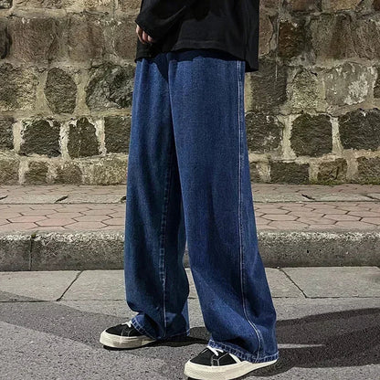 Loose Fit Jeans Herren Weites Bein Hoher Bund Grau