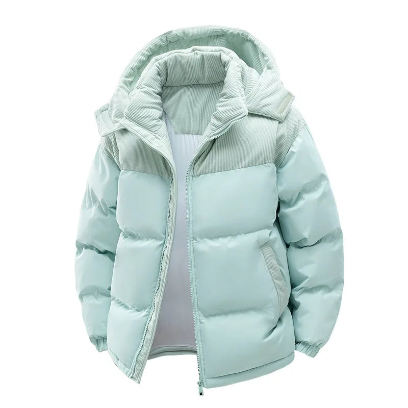 Unisex Winter Steppjacke mit Kapuze, Kontrastmaterial, Gesteppt