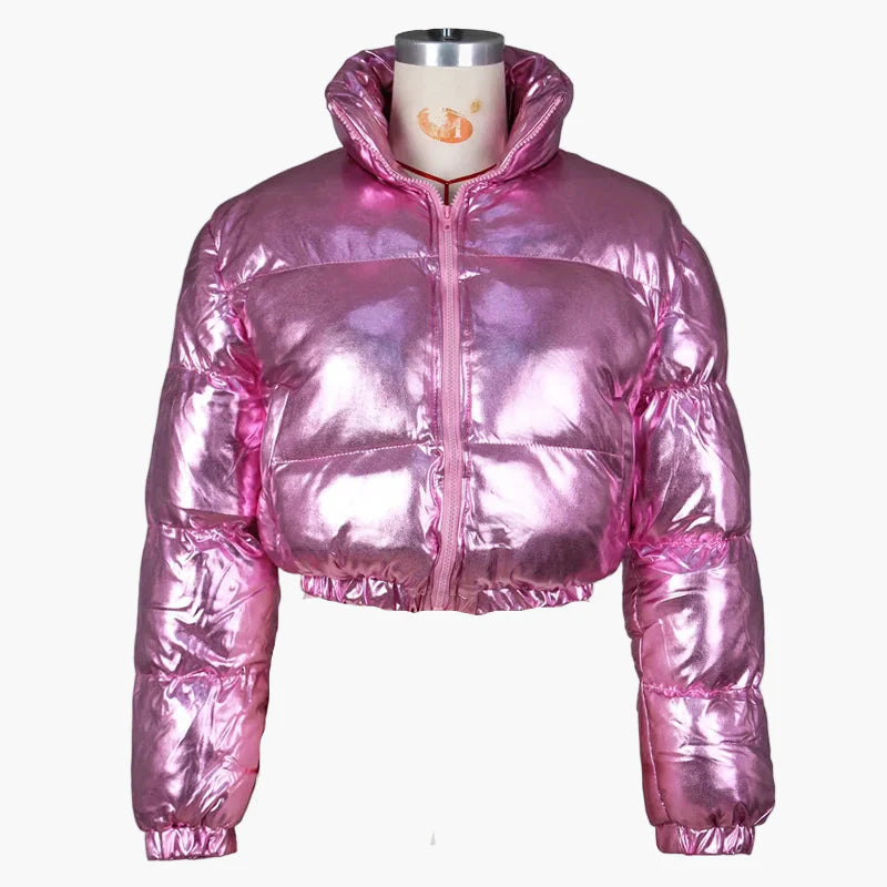 Damen Kurz Pufferjacke Streetwear Wintermode glänzend, modisch und vielseitig