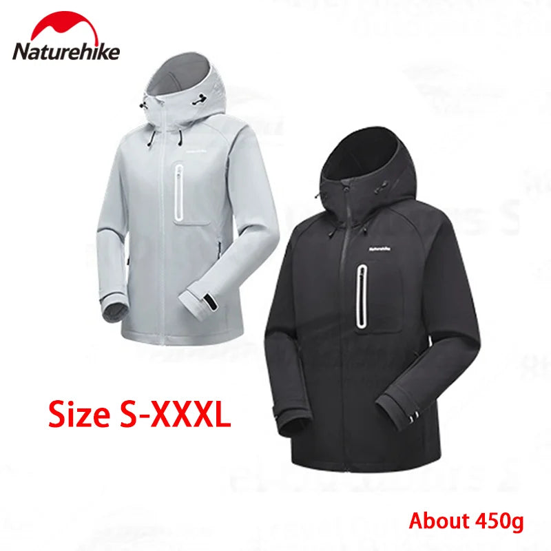 Unisex Outdoorjacke mit Kapuze und Reißverschluss, Schwarz oder Hellgrau