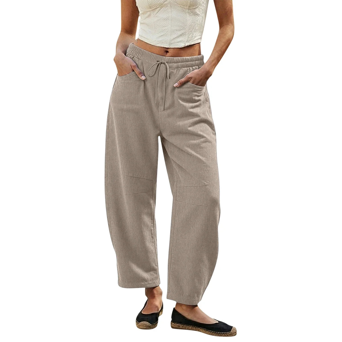 Damen Hosenlockere Passform, elastischer Bund, Kordelzug, Seitentaschen