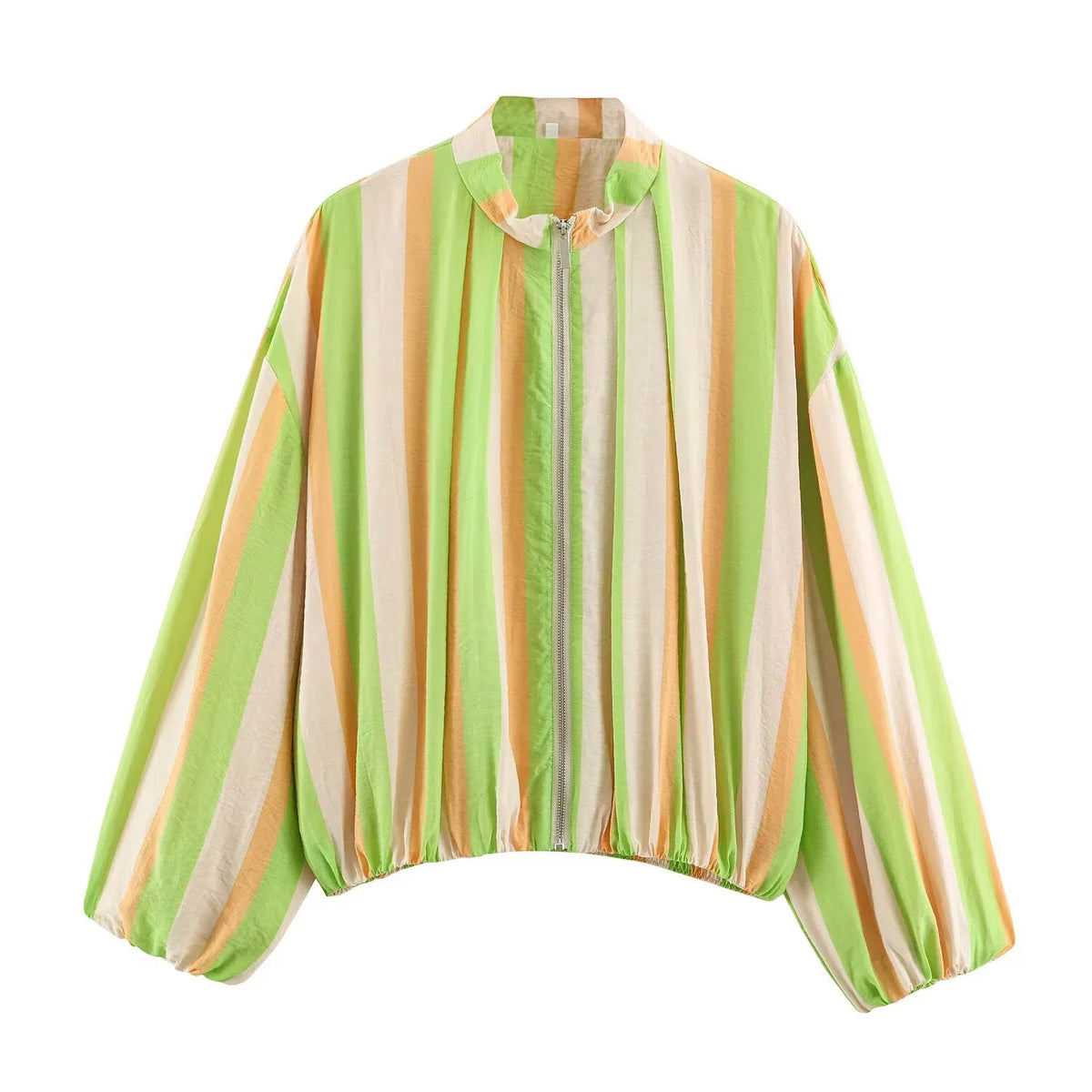 Damen Leichte Jacke mit Reißverschluss und Stehkragen, Puffärmeln