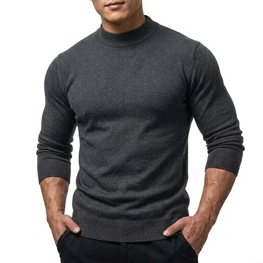 Herren Mock Neck Pullover Slim Fit Feinstrick Rollkragenpullover