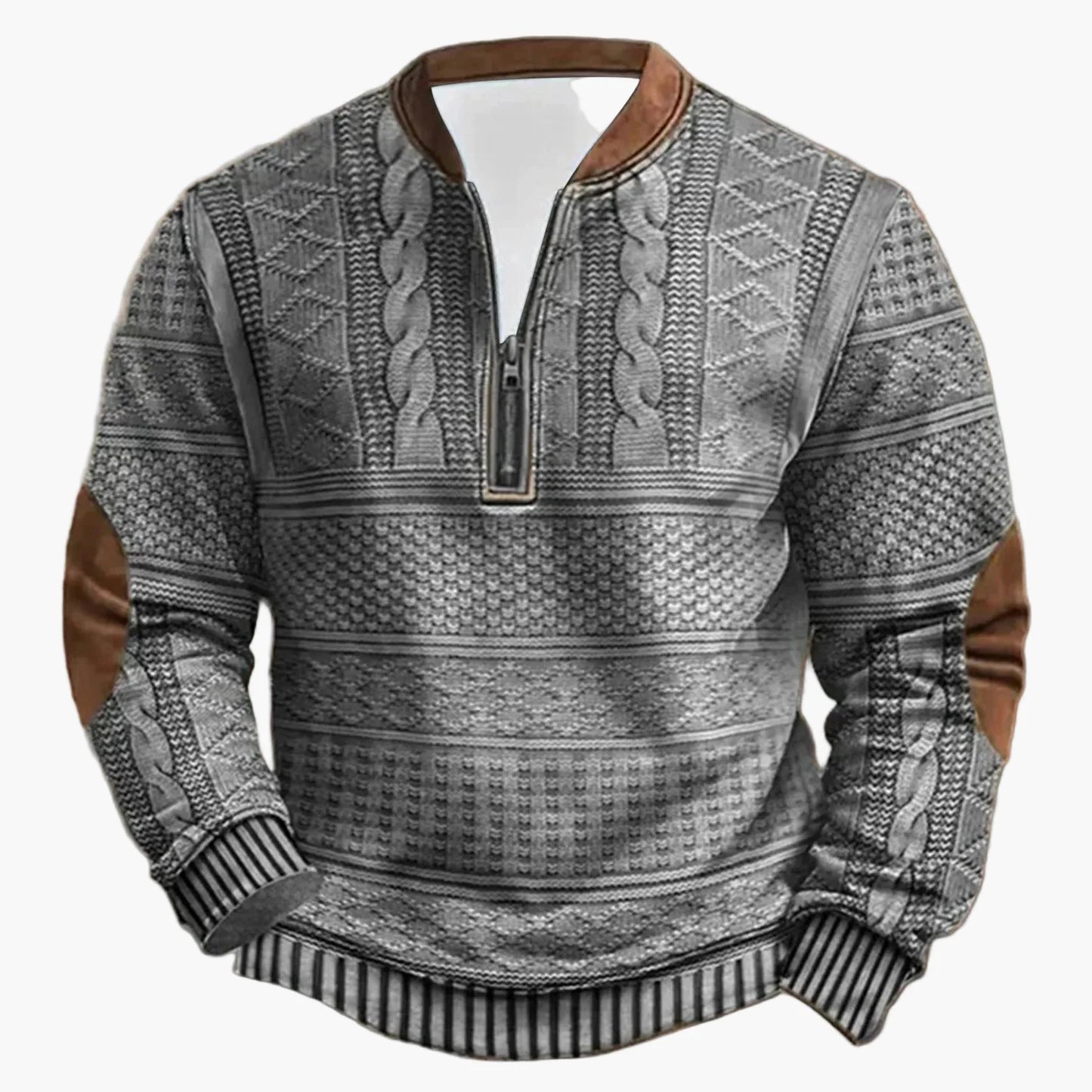 Herren Outdoor Freizeitpullover im Strick-Look – Modischer Halbzip-Sweater mit Stehkragen für Alltag und Freizeit