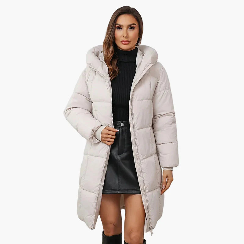 Damen Winter Steppmantel mit Kapuze – Modischer langer Puffer für Alltag & Freizeit