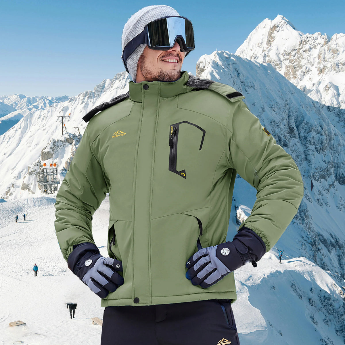 Herren Winterjacke Wasserdicht Skijacke mit Kapuze Outdoor Jacke Warm