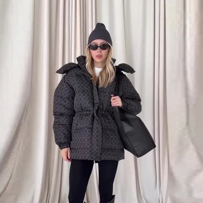 Damen Steppjacke mit Kapuze und Kordelzug, gepolstert, versch. Muster