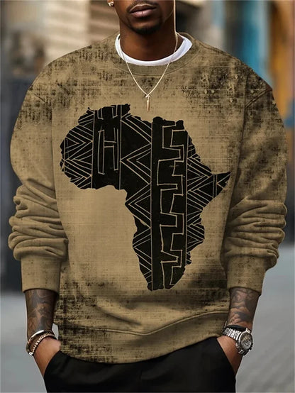 Herren Rundhals-Sweatshirt mit Afrika-Motiv und Augenprint, Weiß