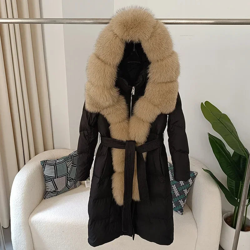 Damen Winter Steppmantel mit Kapuze und Kunstfellbesatz