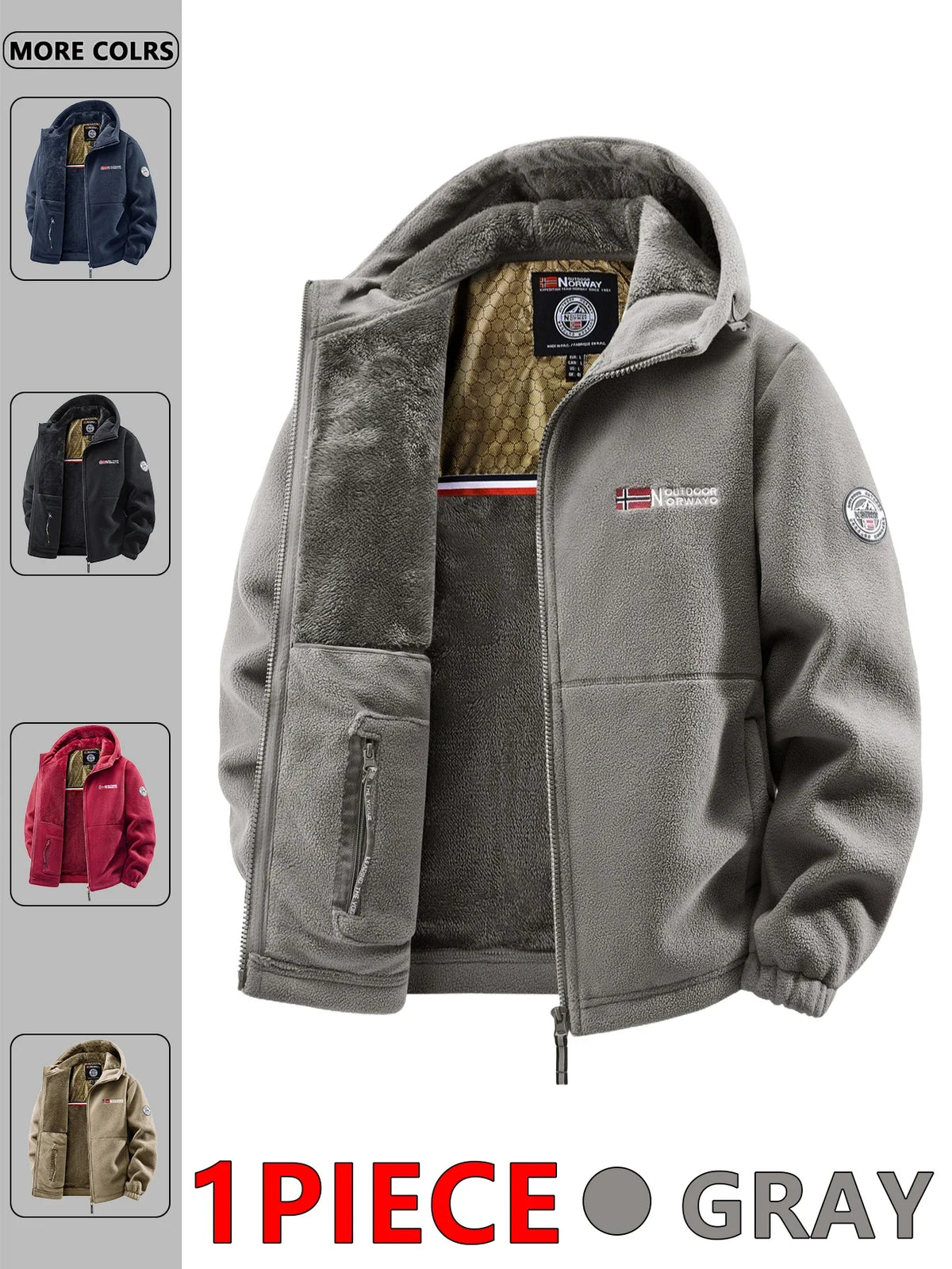 Herren Kapuzen-Fleecejacke mit Reißverschluss und Taschen, gefüttert