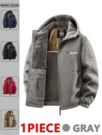 Herren Kapuzen-Fleecejacke mit Reißverschluss und Taschen, gefüttert