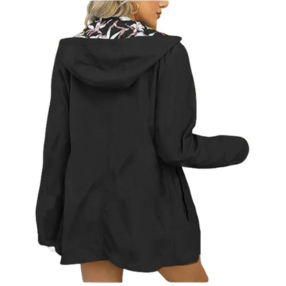 Damen Übergangsjacke mit Kapuze und Blumenmuster-Innenfutter Hellblau