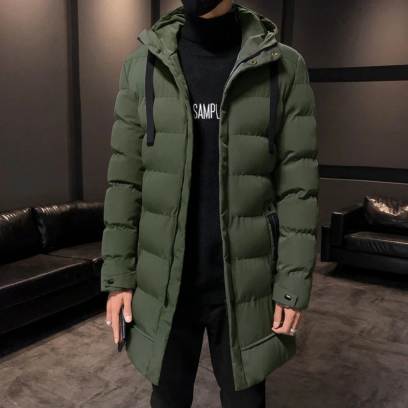 Herren Winter Steppjacke mit Kapuze Lang Warm Pufferjacke