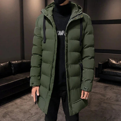 Herren Winter Steppjacke mit Kapuze Lang Warm Pufferjacke