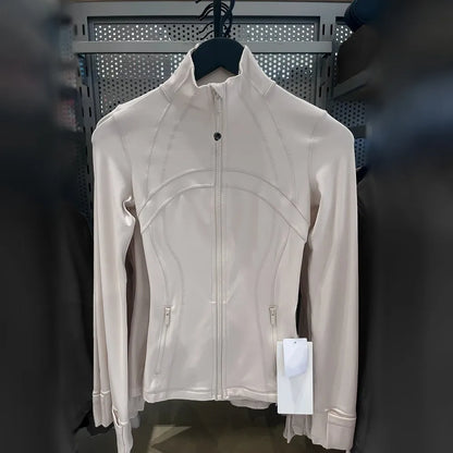 Damen Sportjacke mit Stehkragen, Reißverschluss und Daumenlöchern – Grau
