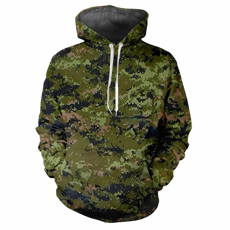 Hoodie Camouflage-Muster Grün Kängurutasche Kapuzenpullover