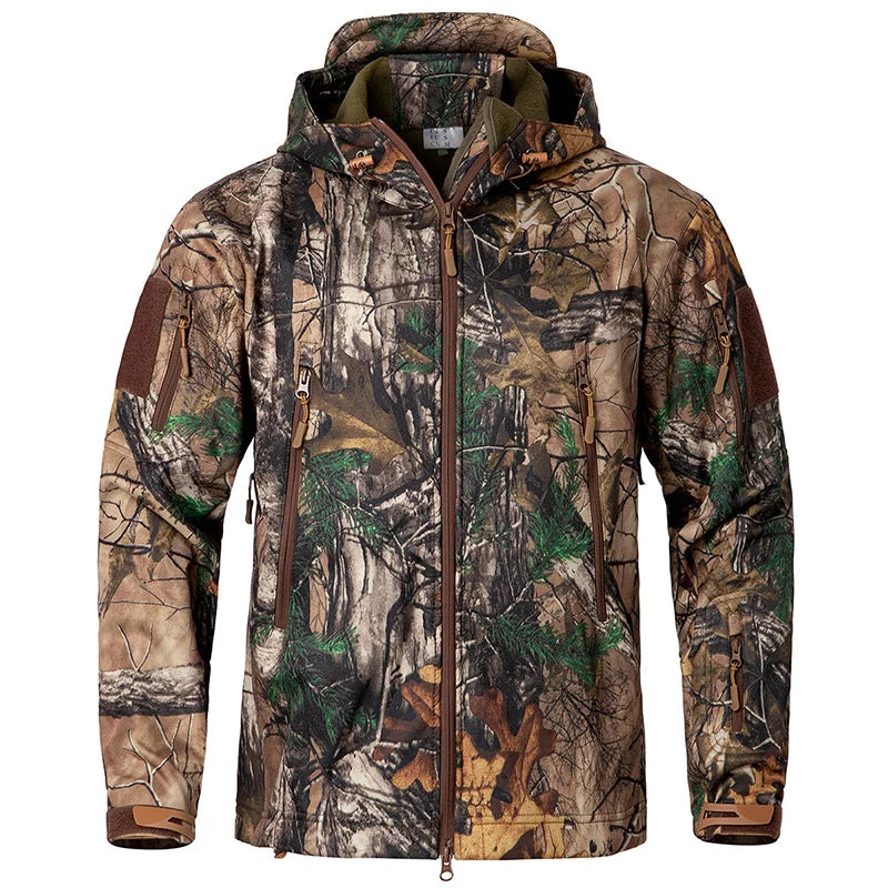 Tarnmuster Outdoorjacke mit Kapuze für Herren, Softshell, diverse Designs