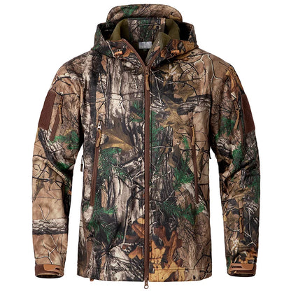 Tarnmuster Outdoorjacke mit Kapuze für Herren, Softshell, diverse Designs