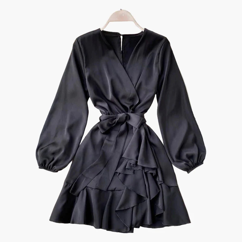 Damen Wickelkleid mit Volants und Gürtel – Elegantes Party- und Abendkleid