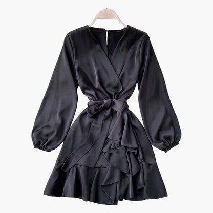 Damen Wickelkleid mit Volants und Gürtel – Elegantes Party- und Abendkleid