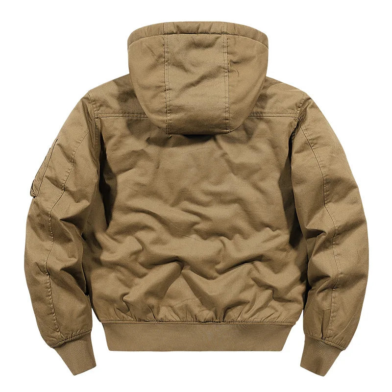 Herren Bomberjacke mit Kapuze, Reißverschluss & Ärmeltasche