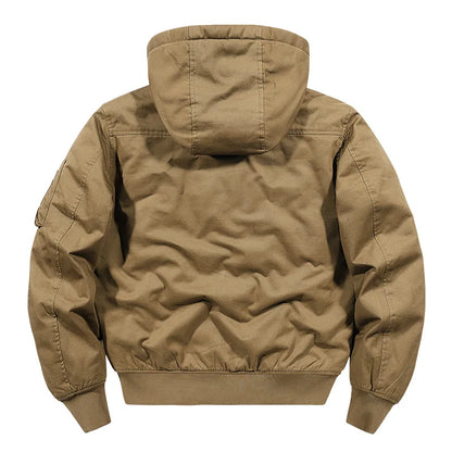 Herren Bomberjacke mit Kapuze, Reißverschluss & Ärmeltasche