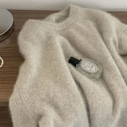 Damen Flauschiger Strickpullover Rundhals Langarm Weich